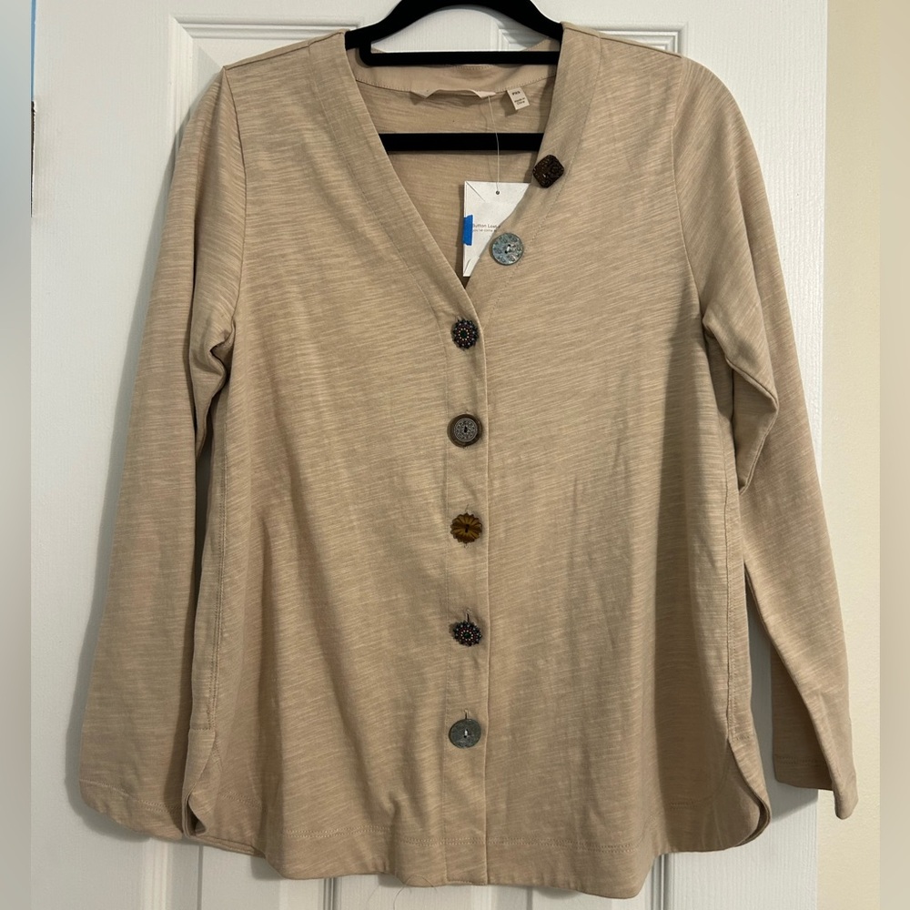 Soft Surroundings Boho Beige Button Top Sz Petite XS Cottagecore Coastal NEW